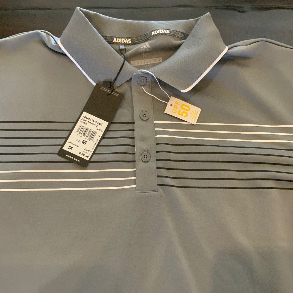 Adidas men's stripe golf polo shirt, size M, NWT, MSRP$60
